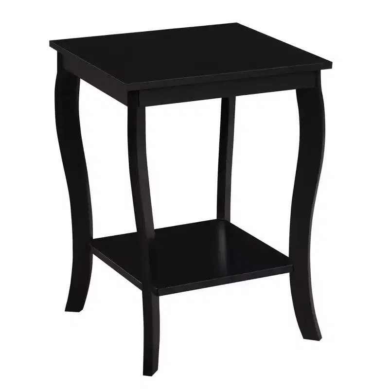 Square End Table with Two-Tier Shelving, Classic Transitional Style, Black