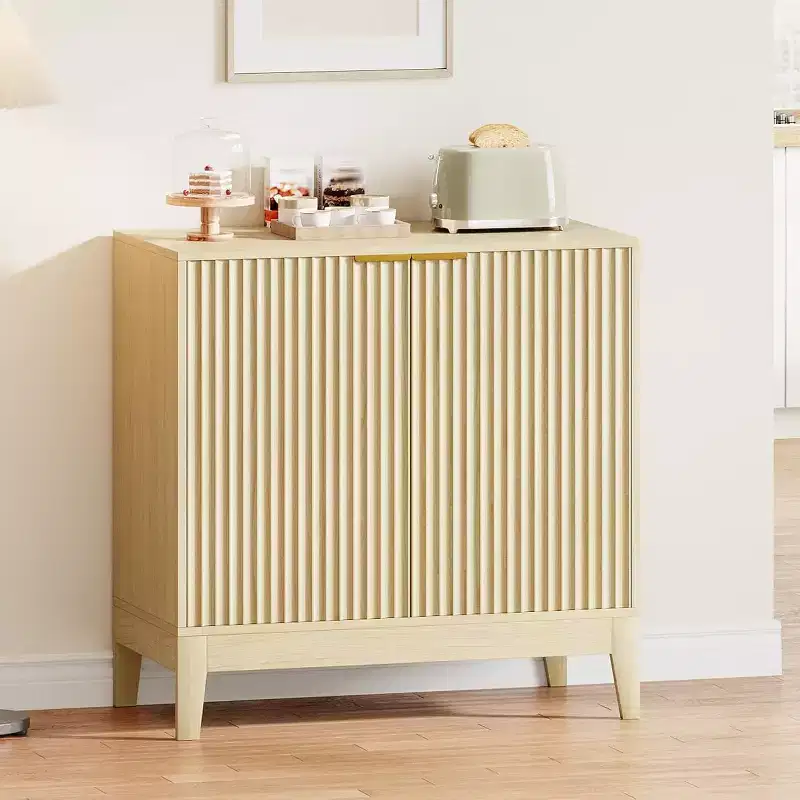 32 Fluted Sideboard Cabinet, Buffet Storage with Adjustable Shelves, Mid-Century Modern Accent, Entryway or Kitchen