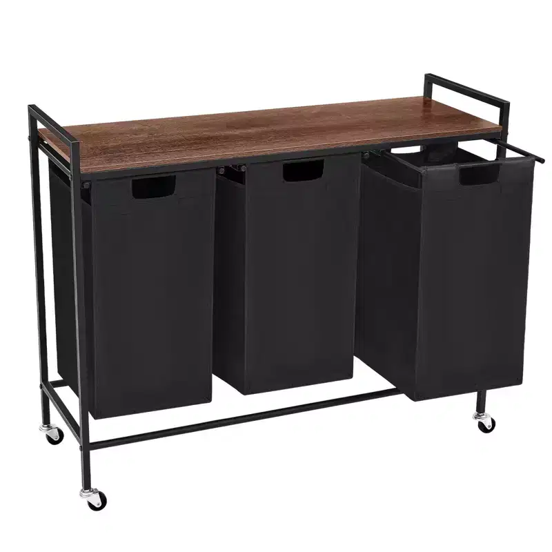Narwey Laundry Sorter 3 Section, Rolling Laundry Hamper with Shelf, 3 Compartment Laundry Basket with Lid