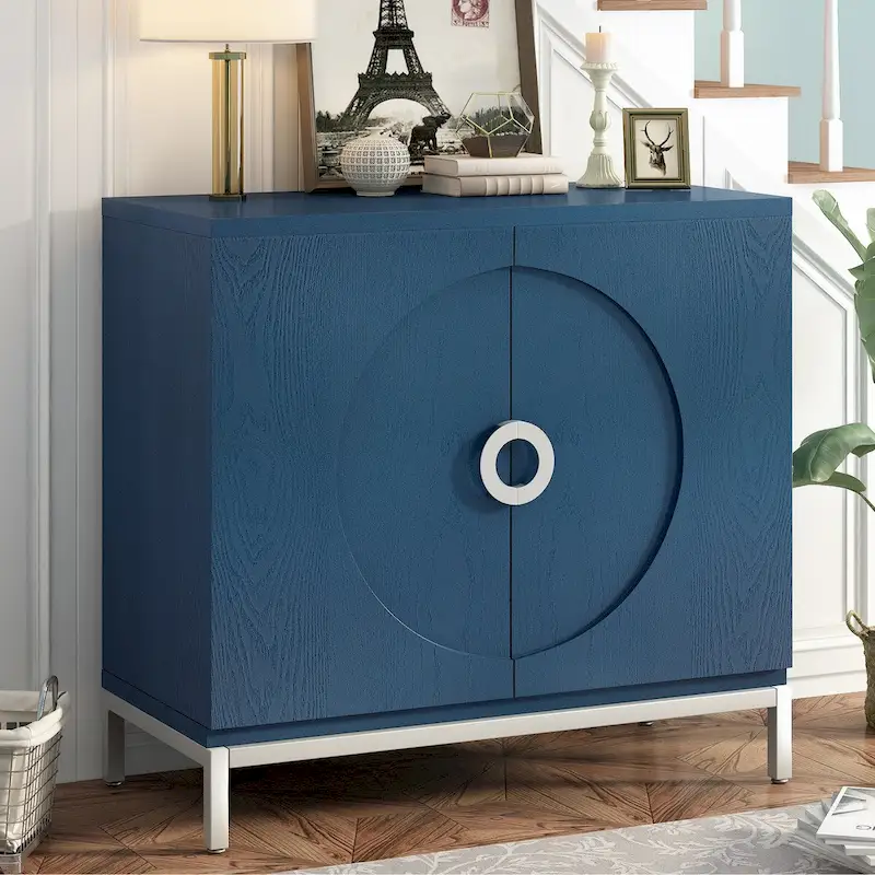 Storage Cabinet Accent Cabinet with Solid Wood Veneer and Metal Leg Frame for Living Room, Entryway