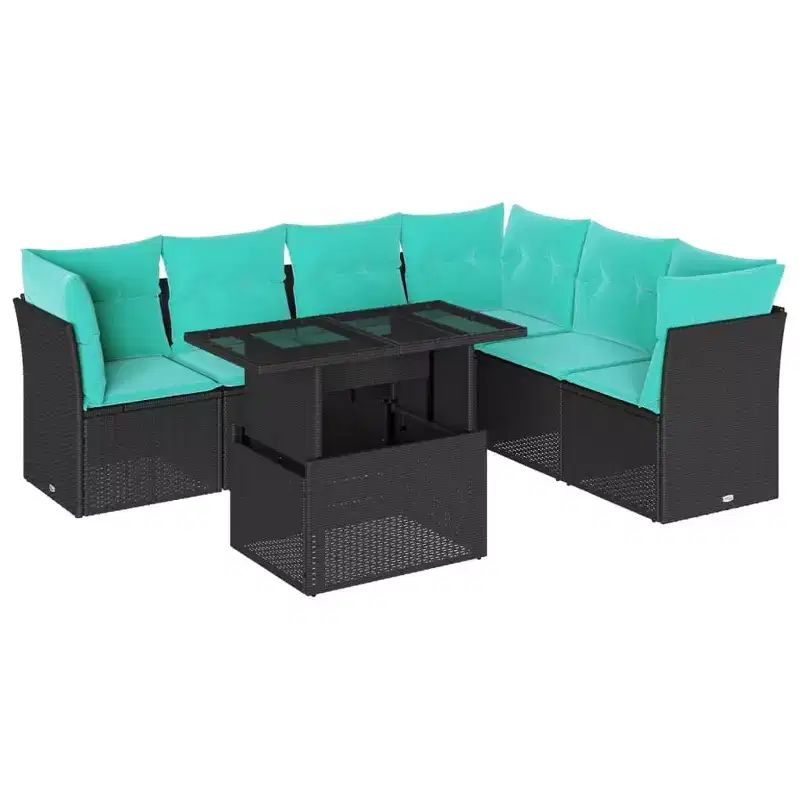 vidaXL 7 Piece Garden Sofa Set with Cushions Brown Poly Rattan - Brown Without Storage