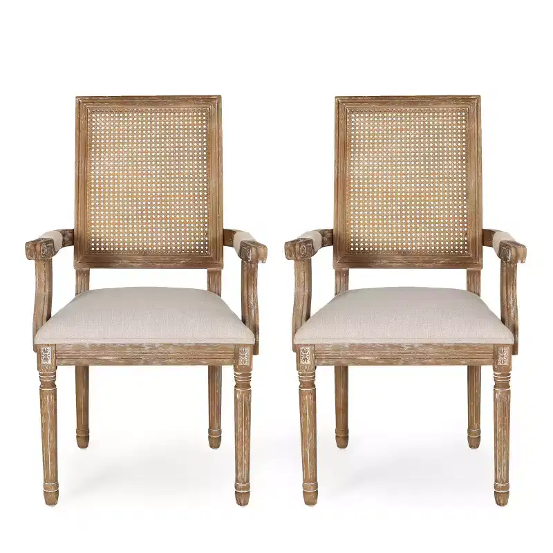 Set of 2 Maria French Country Wood and Cane Upholstered Dining Chairs - Christopher Knight Home