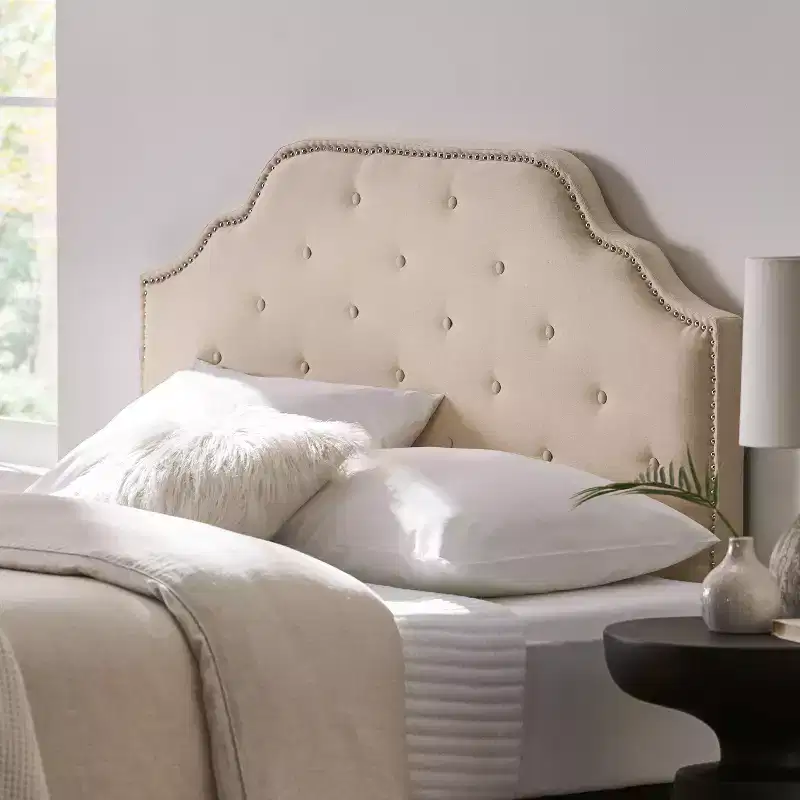 Luella Contemporary Tufted Full/Queen Headboard with Nailheads Accents