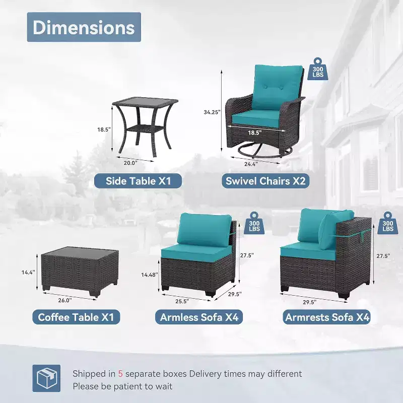 ALAULM 12 Pieces Patio Furniture Set, Rattan Wicker Sofa Set, Outdoor Conversation Sets w/Swivel Rocking Chairs Sectional Sofa