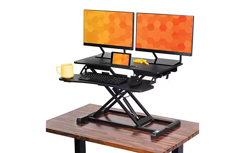 Flexpro Hero 32 Inch Standing Desk Converter For Office and Home, Height Adjustable 2 Level Workspace with Keyboard Shelf (Black, 32 x 18 x 4.5 - 20)