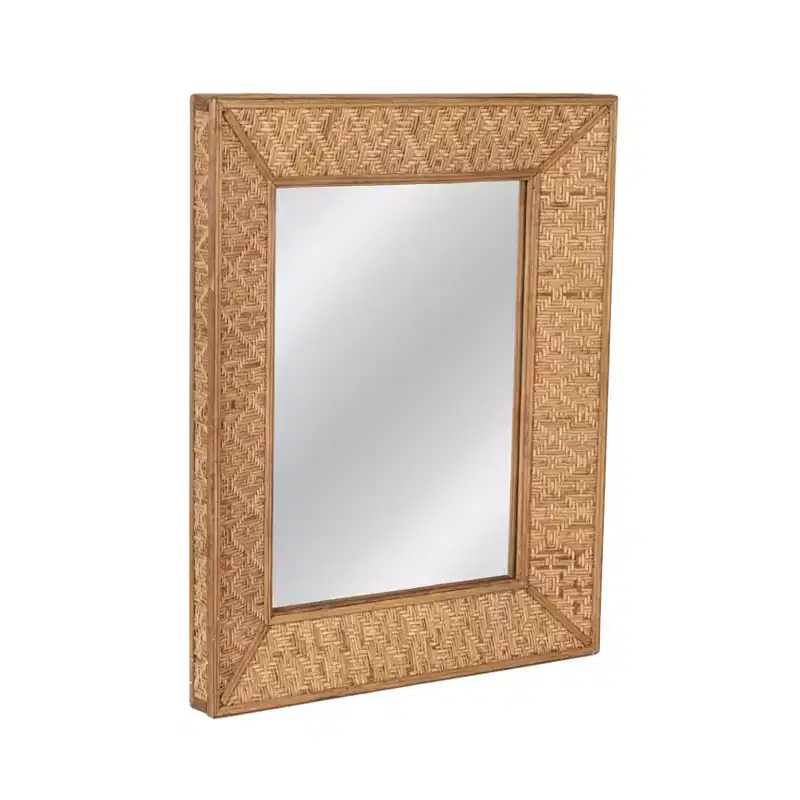 Storied Home Handwoven Rattan Rectangle Wall Mirror