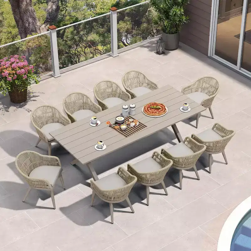 PURPLE LEAF Patio Dining Set with Outdoor Aluminium Dining Table and Woven Rattan Chairs Modern Furniture Set for Garden Yard Indoor Decor, Champagne