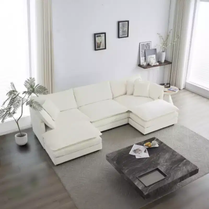 U-Shaped Sectional Sofa with Reversible Footrest, 5-Seater Convertible Corner Couch Accompanied by 2 Ottomans