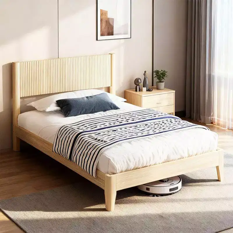 Solid Wood Twin Platform Bed Frame with Grille Headboard