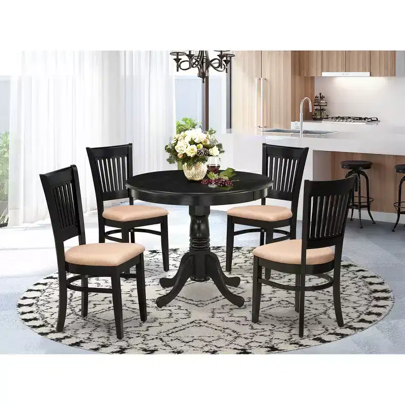 HomeStock Round Dining Table Set Linen Chairs Kitchen Table
