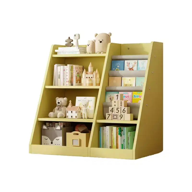 Okak 35in Kids Bookshelf, Small Bookshelf with 4 Shelves, Ladder Shelf for Kids Room, Living Room, Playroom, Yellow