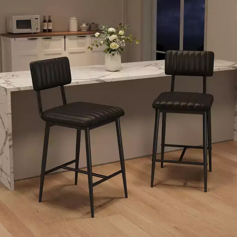 Heavy Duty High Bar Chairs, Thick PU Leather Seat, Ergonomic Backrest, Footrest Metal Structure 400LBS Easy to Clean for Kitchen or Bar