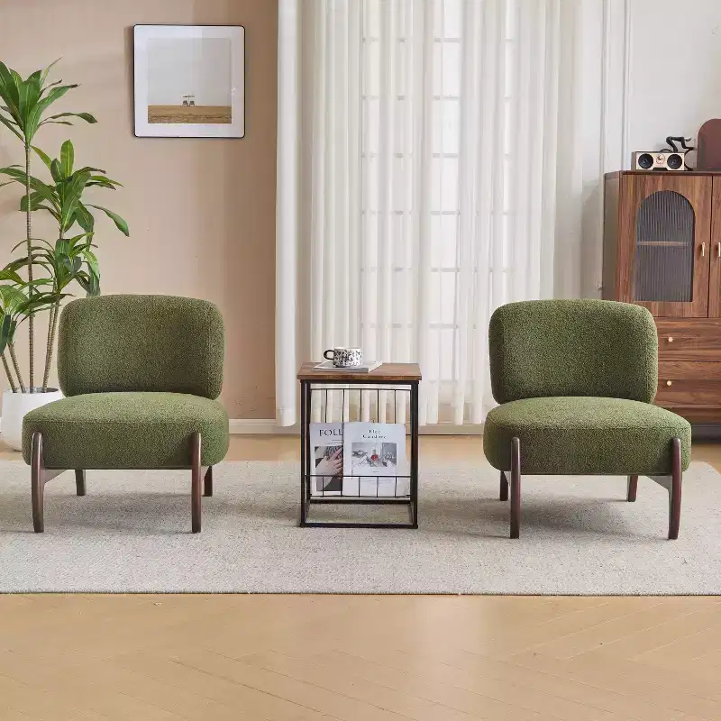 Christopher Knight Home Set of 2 Landon Modern Rubberwood Boucle Upholstered Accent Chairs Green