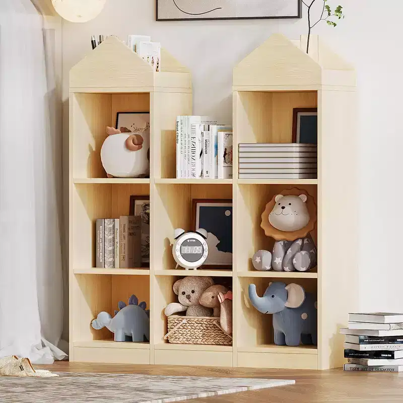 42.32 Wooden Kids Bookshelf & Toy Organizer - Natural Playhouse Storage Shelf for Playroom, Nursery & Kids Room