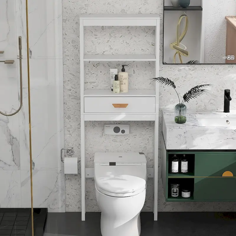 Over-Toilet Storage Cabinet with Drawer and 2 Open Shelves