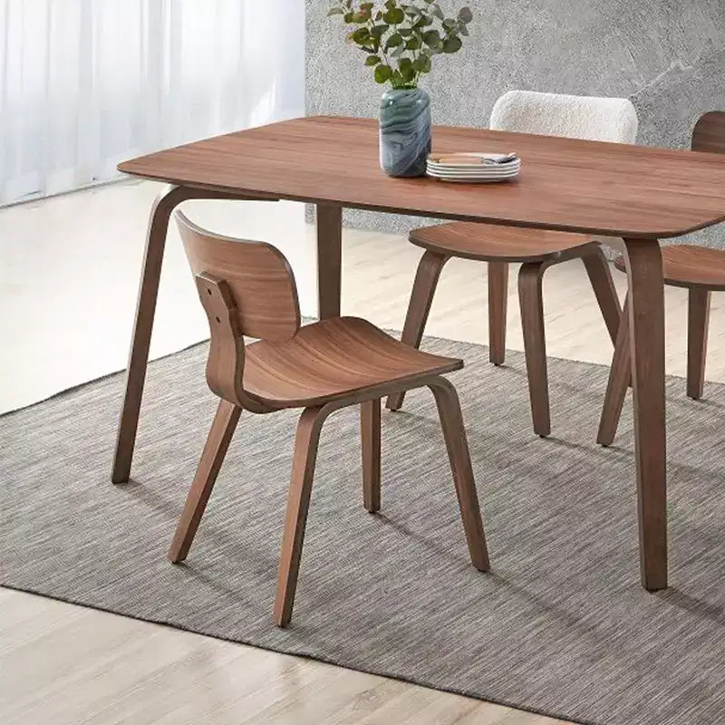 Set of 2 Wooden Armless Dining Chairs in Walnut