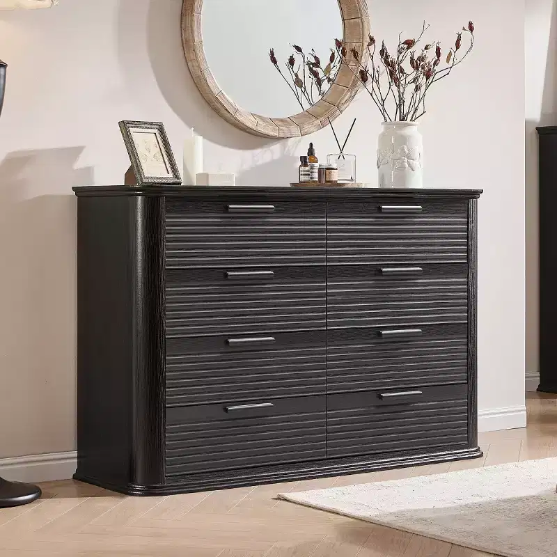 Modern 8-Drawer Dresser for Bedroom, 52 Wide Dresser Chest of Drawers, Curved Profile Chest Dresser for Living Room or Entryway-Panipeachy