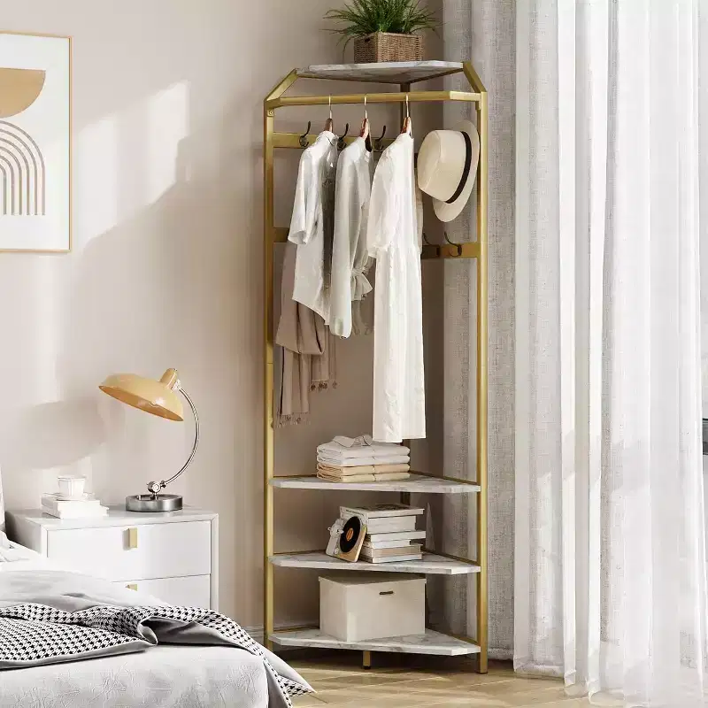 Corner Coat Rack With Shoe Bench Entryway, Corner Hall Tree With 6 Double Hooks, Clothes Rack With Storage Hall Tree