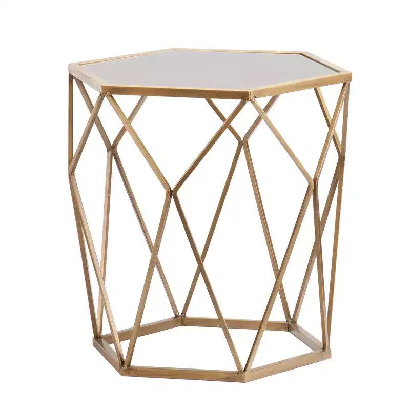 Gold Hexagon Glass Top End Table, 1-Person Use