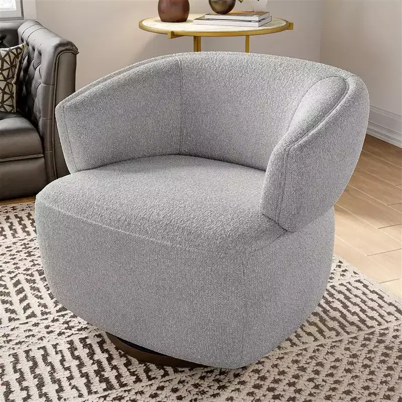 Swivel Barrel Chair with Solid Wood Frame, Round Upholstered Accent Armchair for Small Spaces
