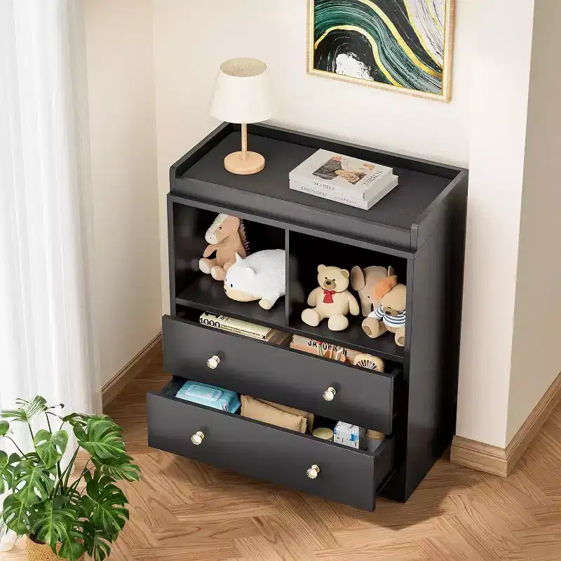 Baby Changing Table, Modern 2-Drawer Nursery Dresser with Changing Pad for Kids Room