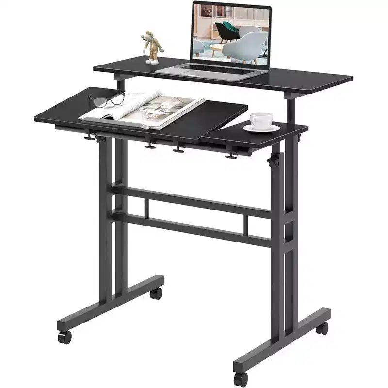 Black 31 Mobile Standing Desk C Adjustable Height Rolling Computer Table with Wheels for Home Office/Walking Pad
