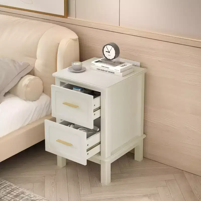 2-Drawer Nightstand with Gold Handles – White High-Gloss MDF, 23