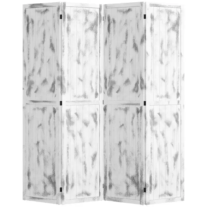 5.5' Tall 4-Panel Folding Room Divider Privacy Screen White Wood Grain