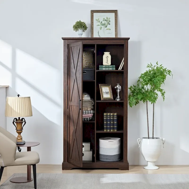 Rustic Tall Storage Cabinet Barn Door Storage