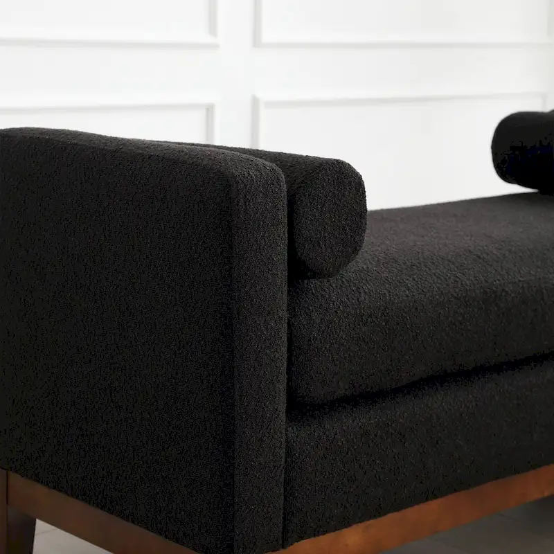 Upholstered Bench Wood Legs and Bolster Pillows