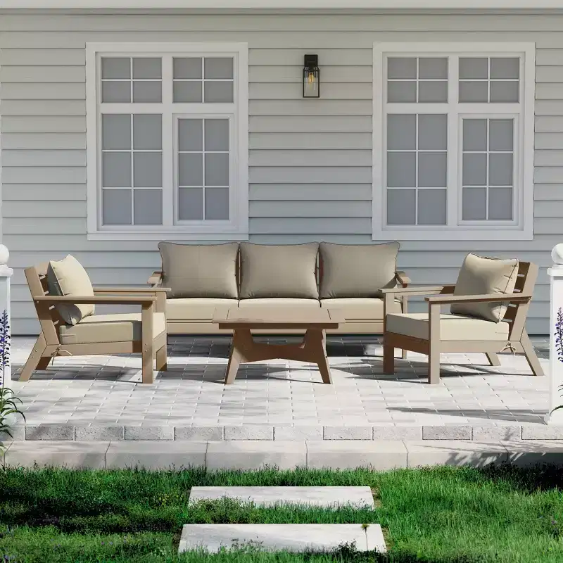 WestinTrends Avalon Outdoor 6-Piece Modular Sectional Patio Furniture Sofa Set, Weathered Wood/Beige