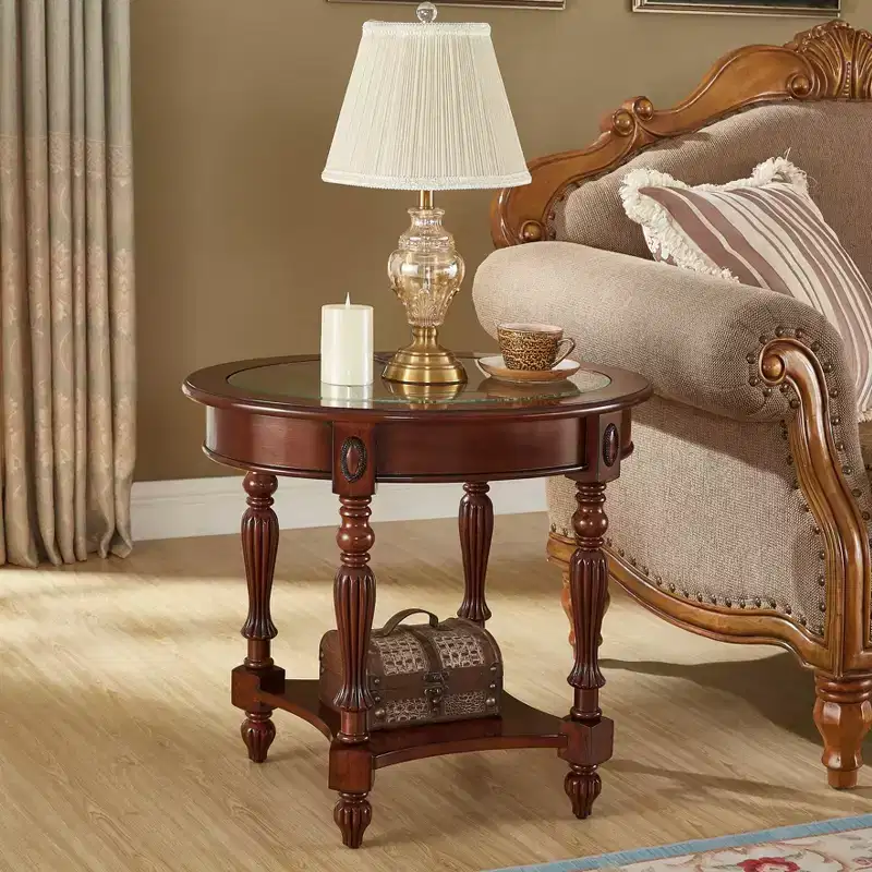 EHMKNP Oval Classic Solid Wood End Table with Glass Top