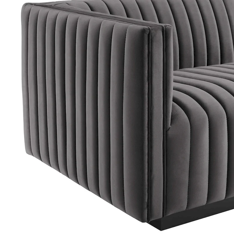 Channel Tufted Velvet Upholstered Sofa