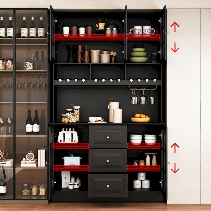 78.9Pantry Buffet White Buffet with Wine Glass Rack Drawer and Hutch