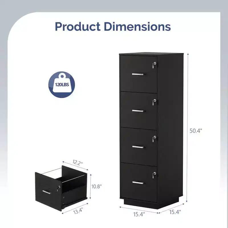 4 Drawer Embossed Wooden Filing Cabinet