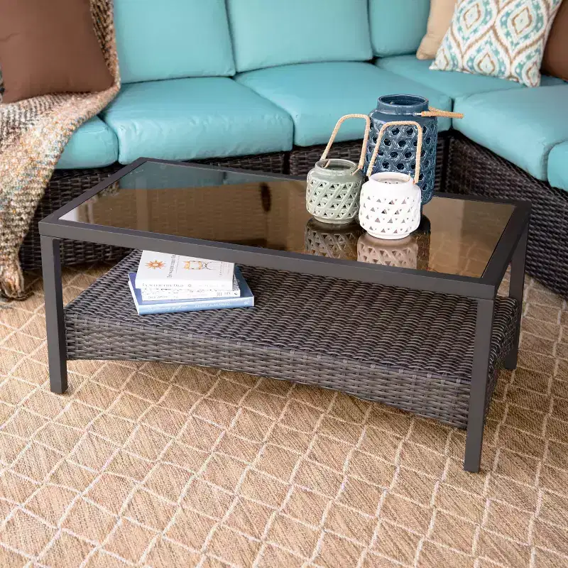 Leisure Made Jackson 5pc Wicker Sectional in Spa Blue Fabric