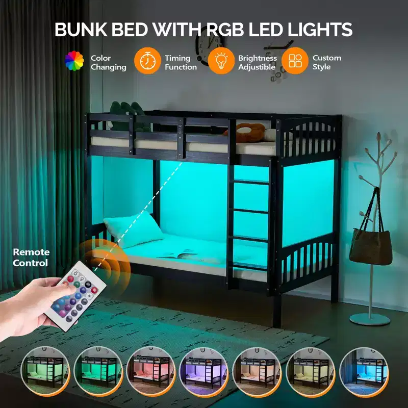 Karl Home Twin Bunk Bed with RGB LED Strip and Charging Station