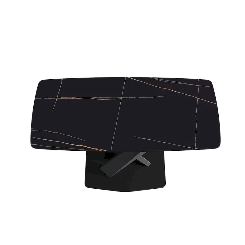 63-Inch Dining Table with Sintered Stone Tabletop and Metal Base