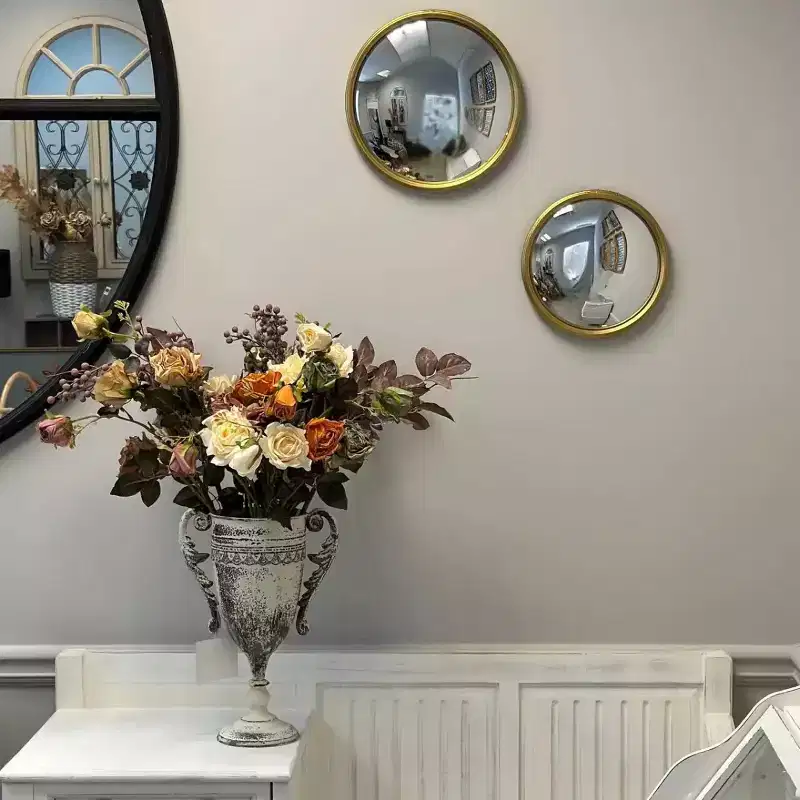 Gold Convex Mirror with Metal Frame, Decorative Wall Accent for Living Room or Entryway, Small or Medium