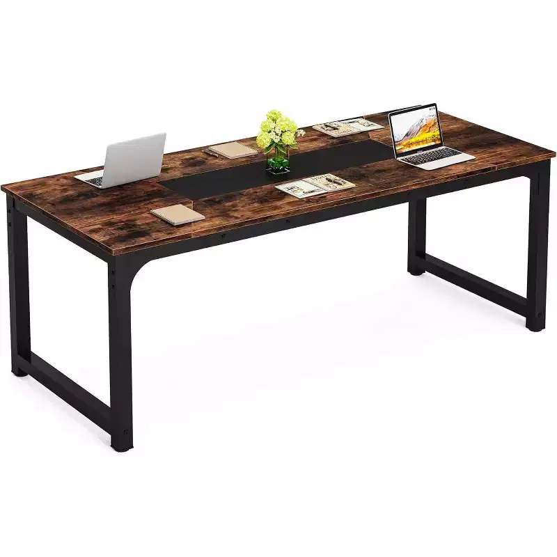 Lantine 78.7-Inch Rectangular Conference Table for 6-8 People, Industrial Meeting and Seminar Table for Office Boardroom, Rustic Brown