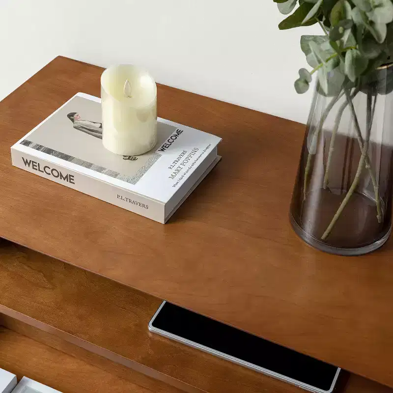Margery Mid-century Modern 2 - Drawer end table with Built-In Outlets and Cable Management and Open Shelf | HULALA HOME