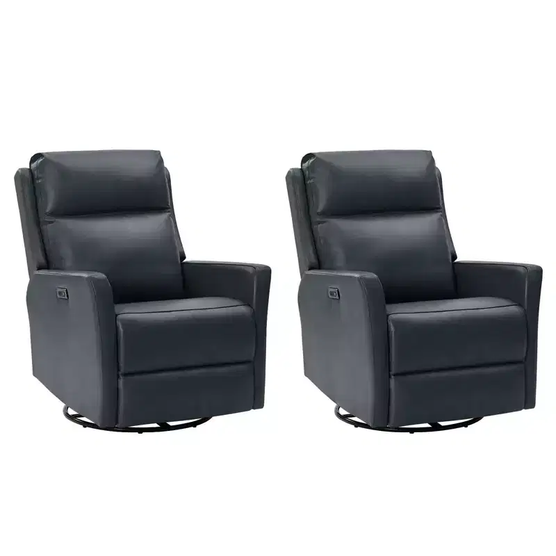 Mario Genuine Leather Transitional Power Recliner with USB Ports Set of 2| ART OF LIVING DESIGNS-NAVY