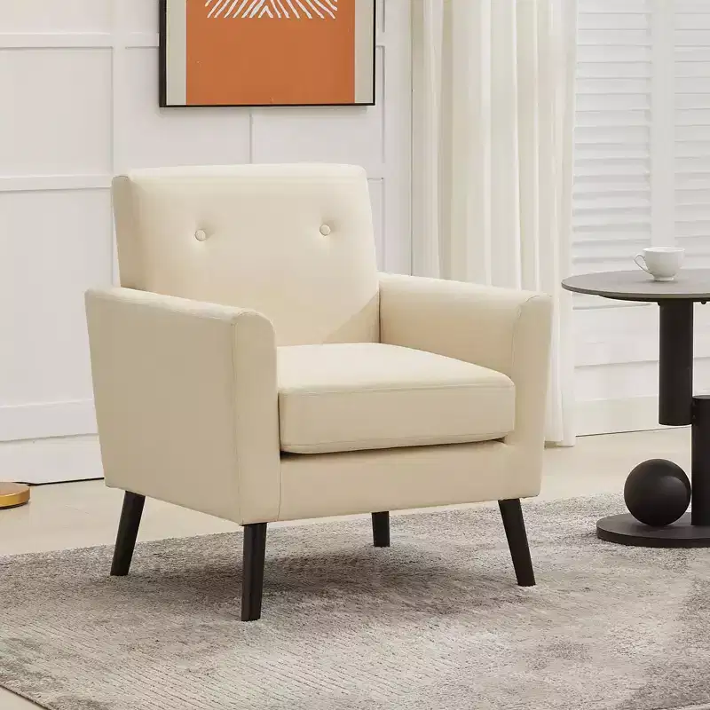 Living Room Upholstered Armchair, Modern Upholstered Fabric Accent Armchair with Wood Legs&Thicker Seat Cushion for Bedroom Office