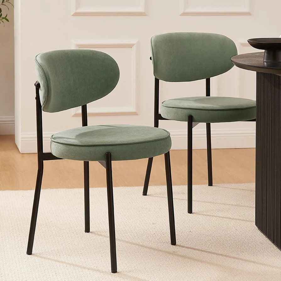 Contemporary Sage Green Matte Velvet Dining Chair with Rounded Back for Dining Room