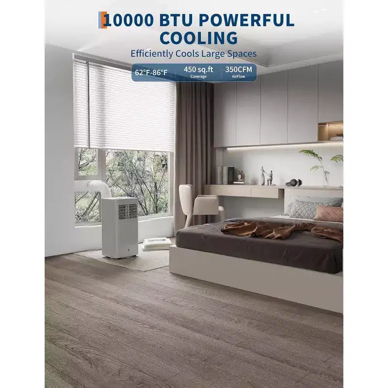 10,000 BTU Portable AC Unit  3-in-1 Grey Air Conditioner (1 Pack) for Home, Dorm & Office | Includes Remote,Window Kit & Wheels for Easy Mobility