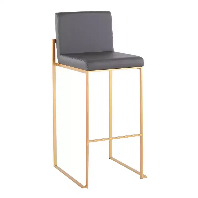 LumiSource Set of 3 Fuji High Back Barstools Gold Steel/Gray PU