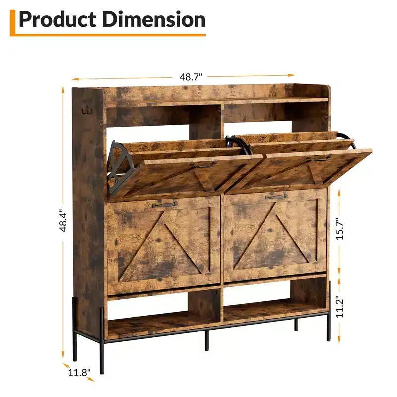 Large Shoe Cabinet Storage with 4 Flip Drawers, Freestanding Shoe Storage Organizer Cabinet for Entryway, Dry and Wet Separation Shoe Organizer