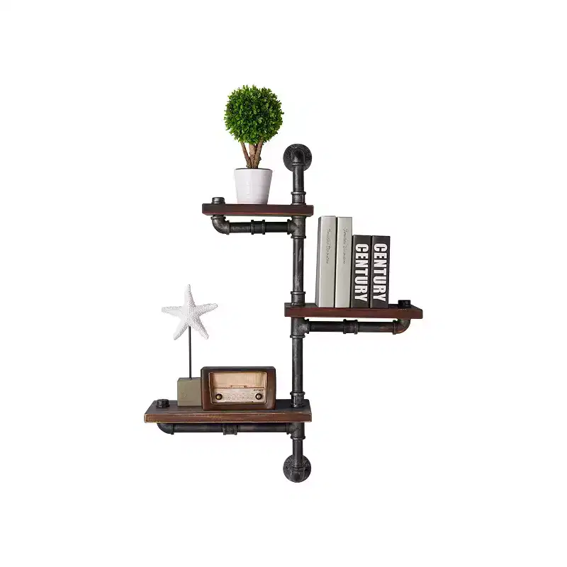 38° 3 Pine Wood Floating Wall Shelves Industrial Gray/Walnut