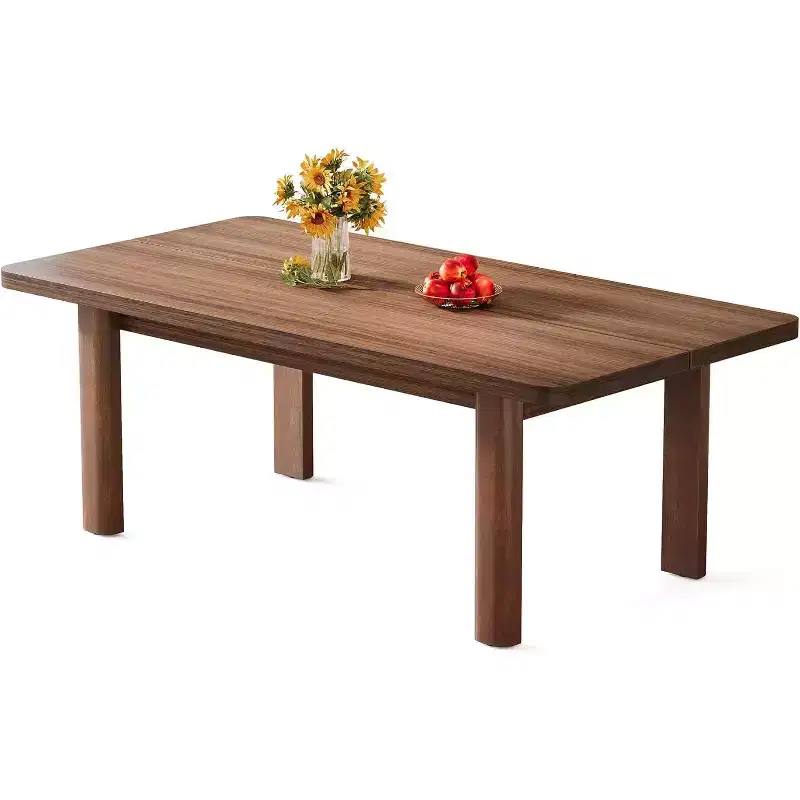 63-Inch Farmhouse Wood Dining Table for 4-6 People, Large Rectangle Kitchen and Dinner Table with Solid Wood Legs for Kitchen and Dining Room