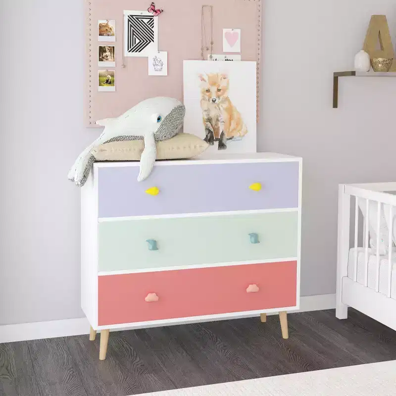 Kids' 3-Drawer Dresser and Nightstand, MDF, White, for Bedroom, Nursery, or Living Room